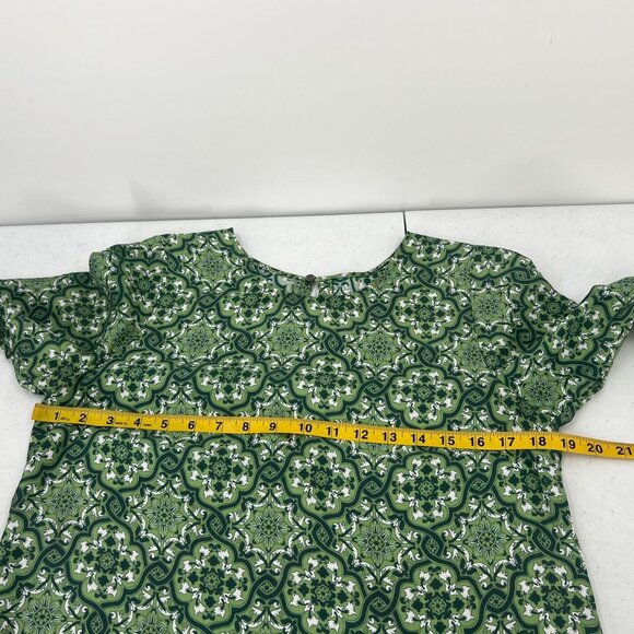 Nieves Lavi 100% Silk Dress Size 8 Green Geometric Print Shift Tunic FLAWED - Picture 4 of 12